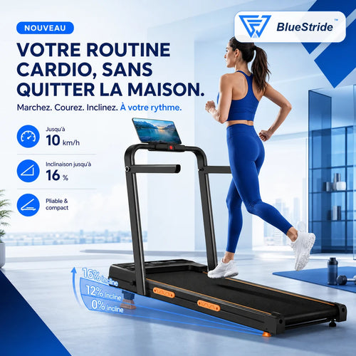 BlueStride™ X5 — Tapis de course pliable 4-en-1