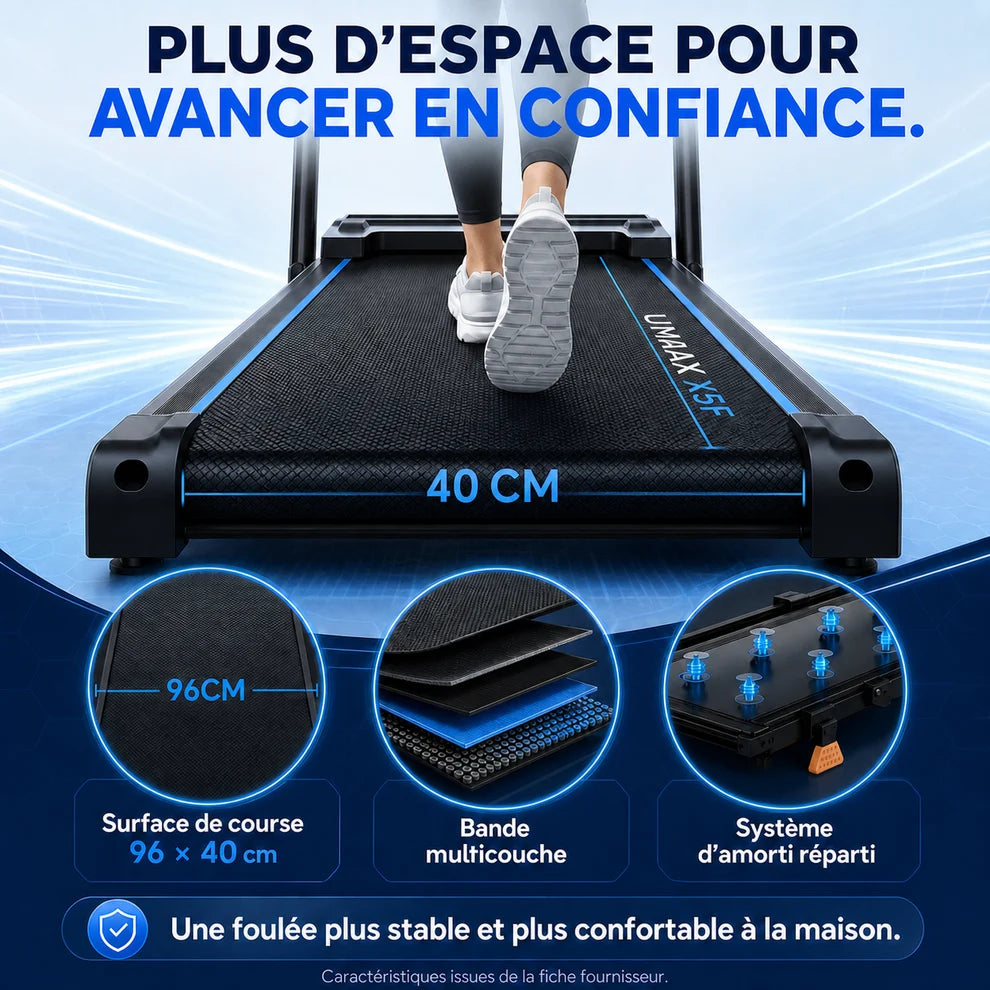 BlueStride™ X5 — Tapis de course pliable 4-en-1