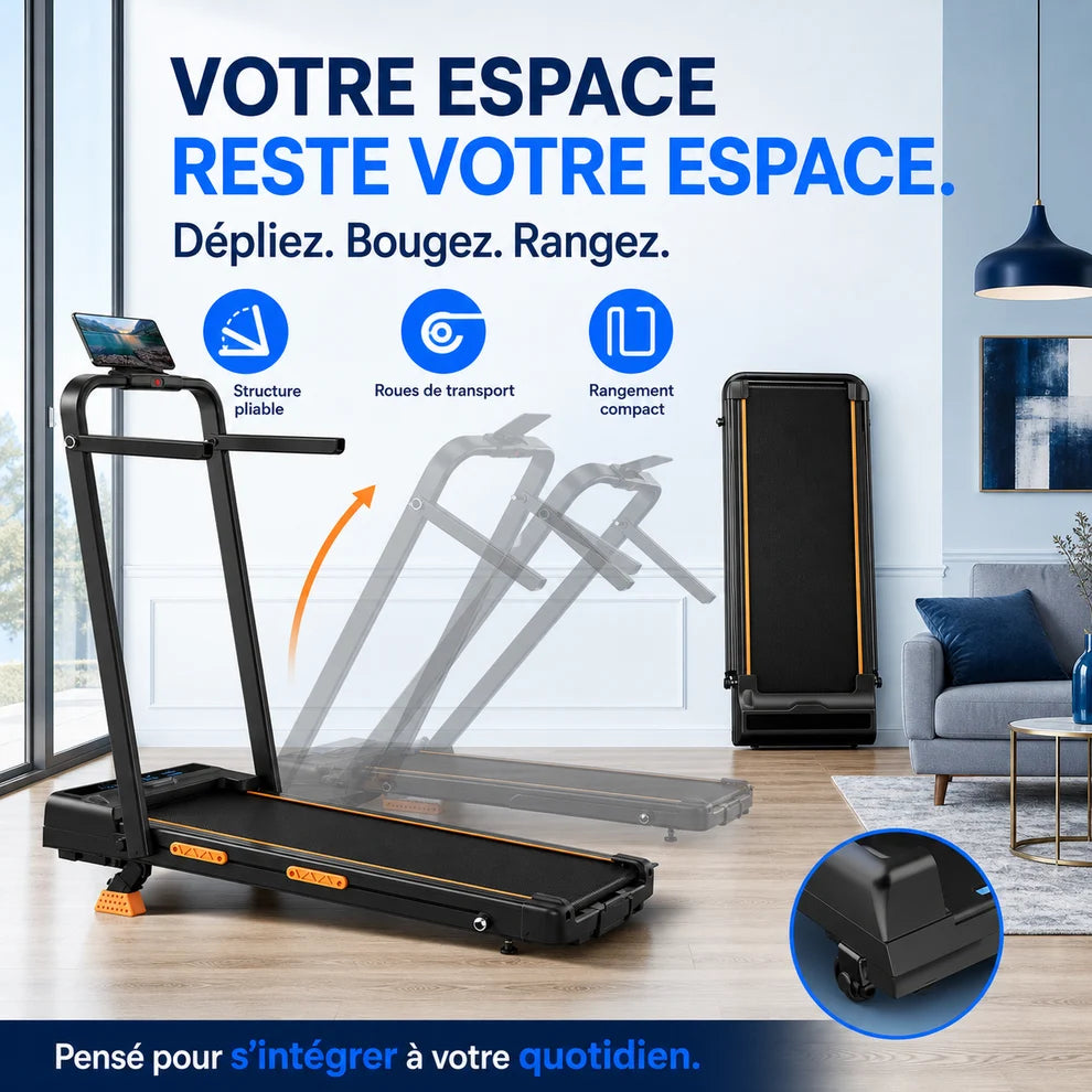 BlueStride™ X5 — Tapis de course pliable 4-en-1