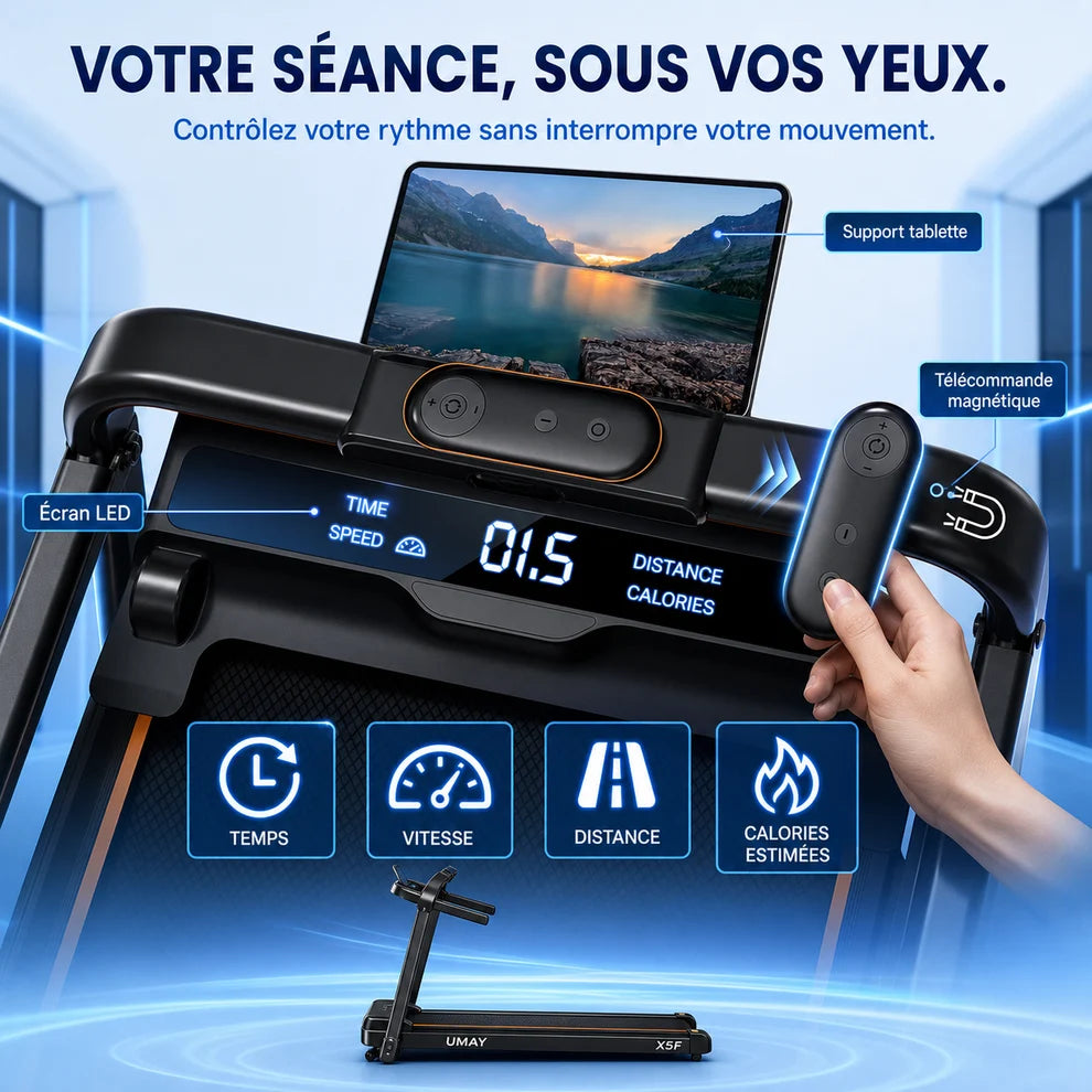 BlueStride™ X5 — Tapis de course pliable 4-en-1